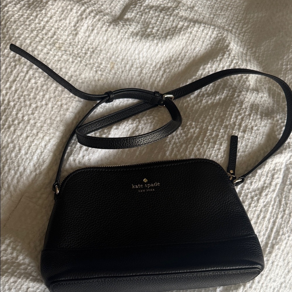 kate spade Black Pebbled Leather Crossbody with Gold Logo